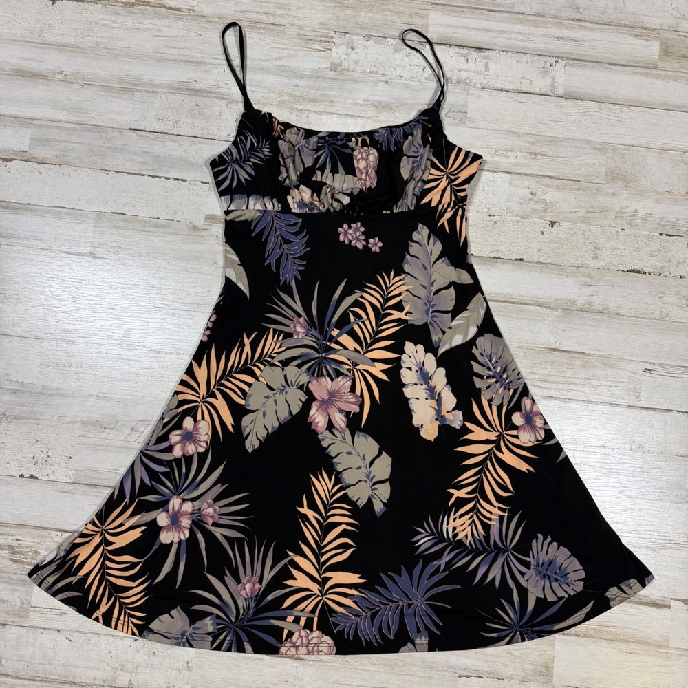 I JOAH Black Tropical Floral Print Spaghetti Strap Mini Dress Sz Junior Small - Picture 1 of 9